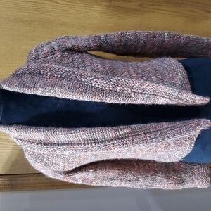 J Jill wool alpaca chunky knit waterfall open front cardigan marled